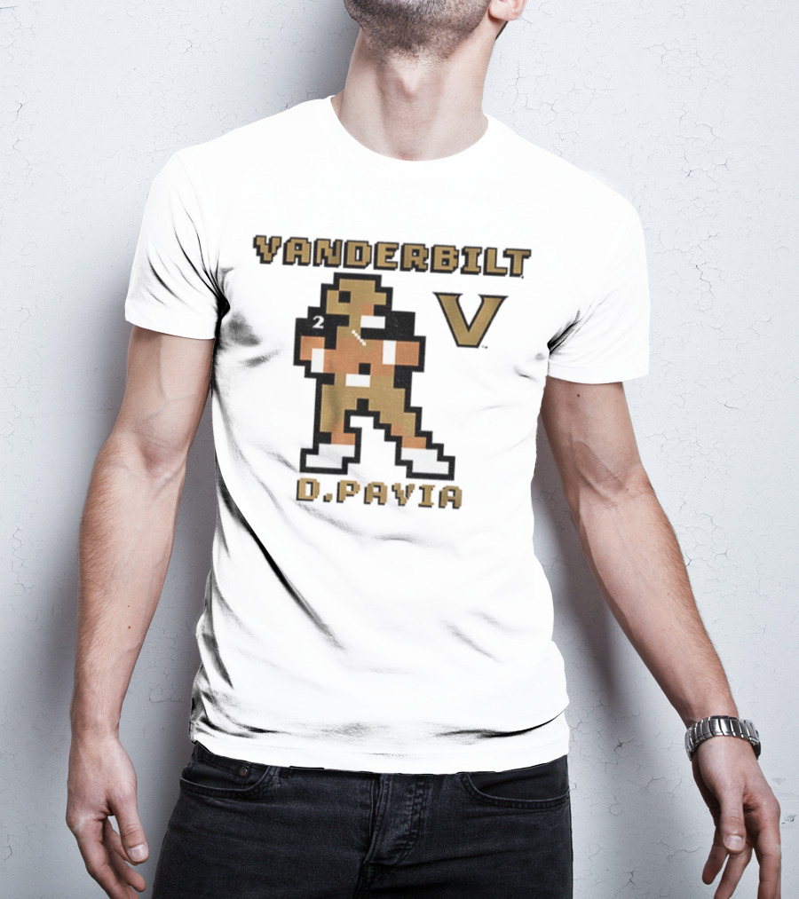 Vanderbilt Commodores D. Pavia 8-Bit Retro Football V Pixel Art T-Shirt