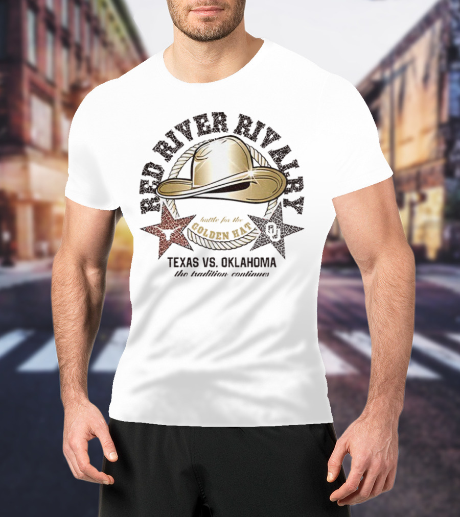 Red River Rivalry Texas Vs Oklahoma Golden Hat Tradition Showdown T-Shirt
