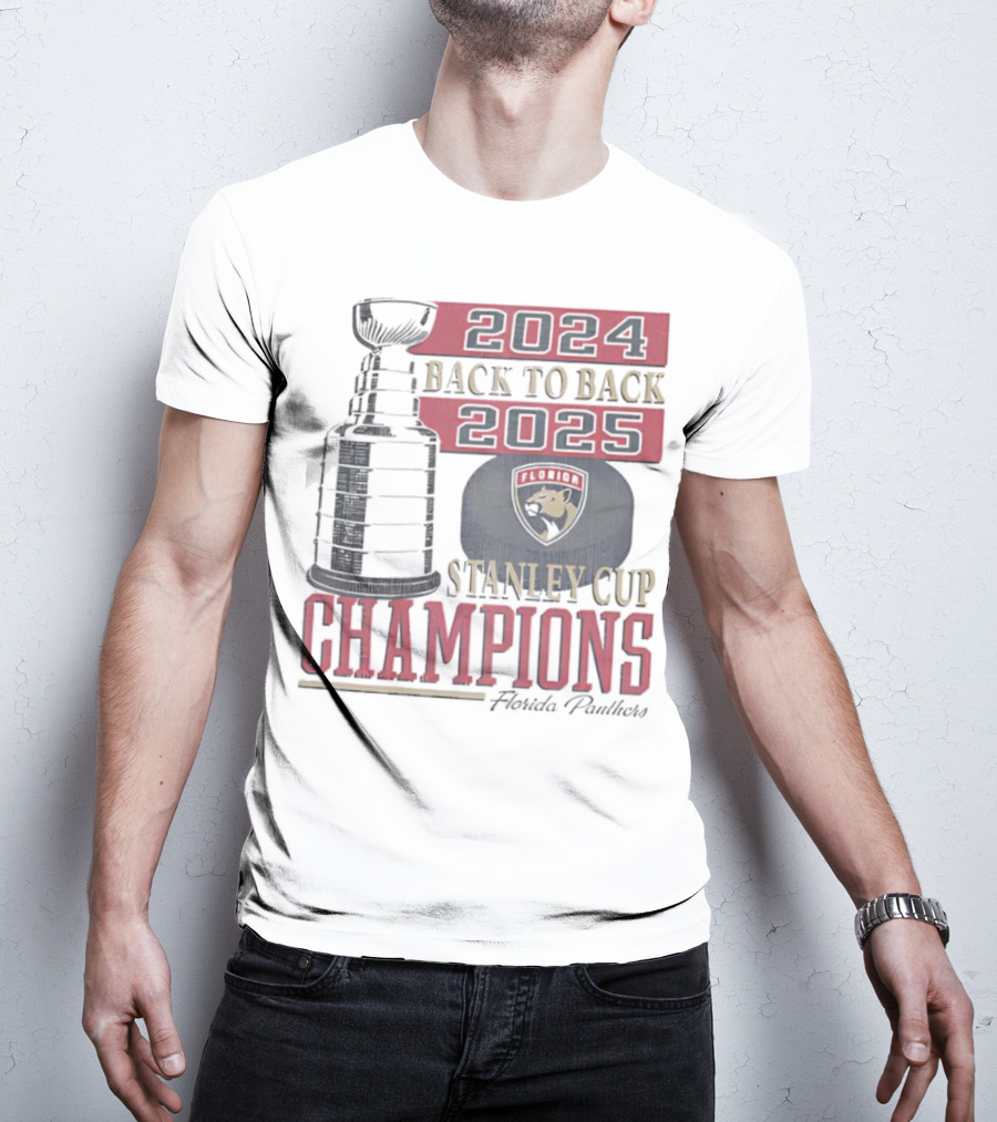 Florida Panthers 2024 2025 Back To Back Stanley Cup Champions Vintage 47 White T-Shirt