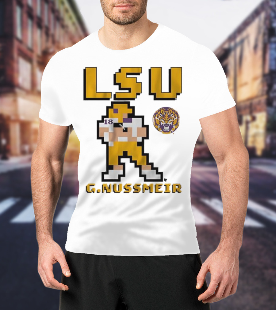LSU Football G. Nussmeier Retro Pixel Art Tiger Pride T-Shirt