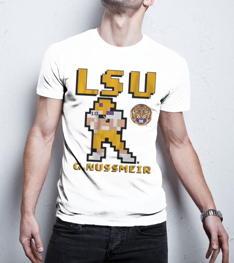 LSU Football G. Nussmeier Retro Pixel Art Tiger Pride T-Shirt