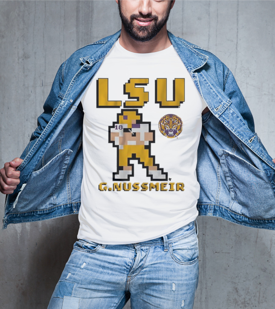 LSU Football G. Nussmeier Retro Pixel Art Tiger Pride T-Shirt