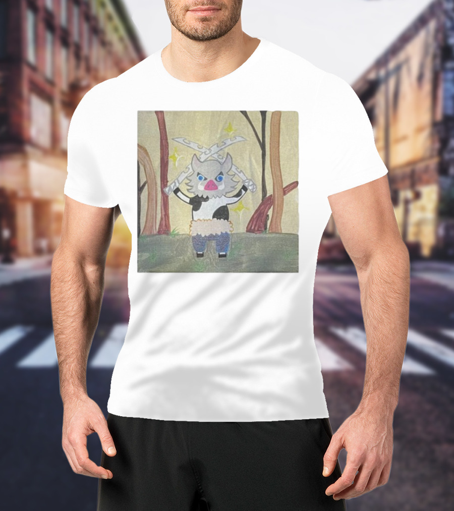 Boarbeef Inosuke Inspired Drawing Two Swords Forest Background T-Shirt