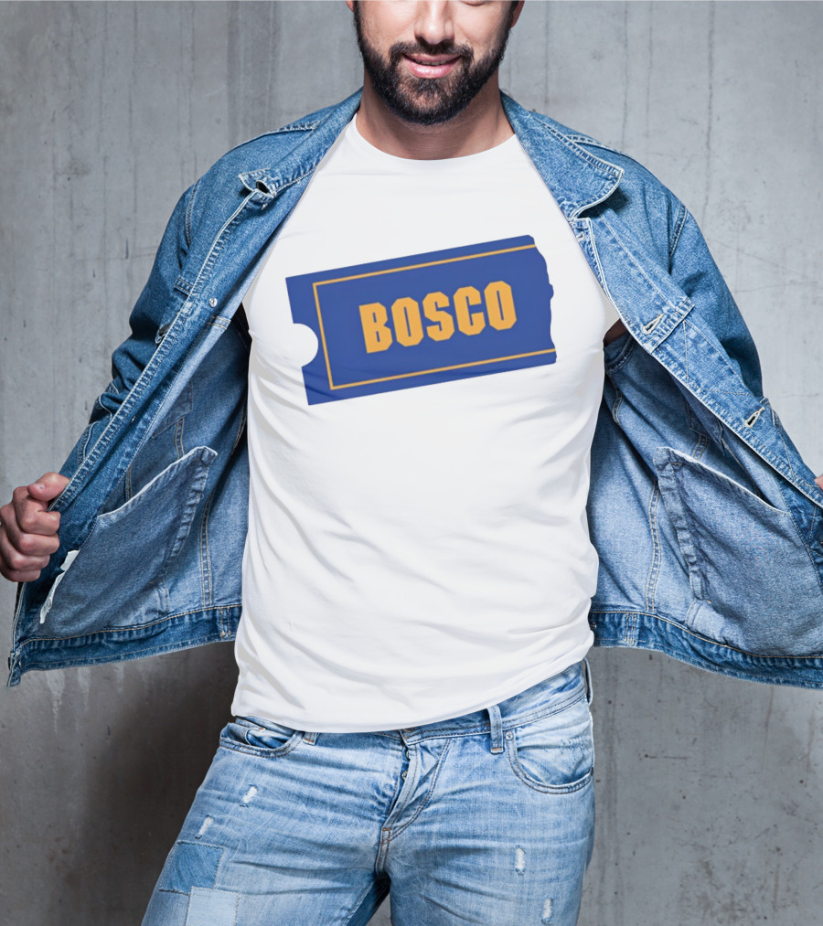 Bosco Blue Ticket Style Bold Text Design T-Shirt
