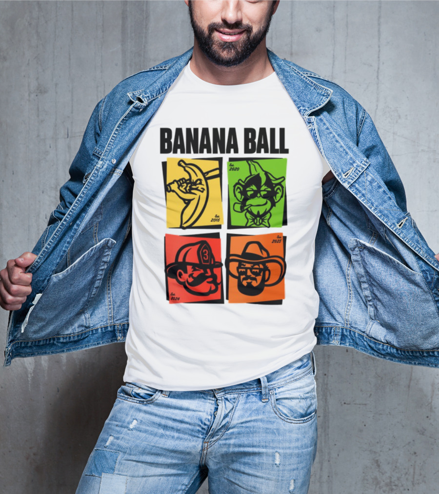 Banana Ball 2025 Cowboy Firefighter Joker Swordsman Icons Est 2016 2020 2024 2025 T-Shirt