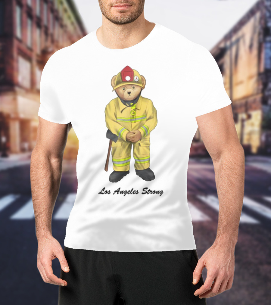 Michael Cherman Firefighter Bear Support Los Angeles Strong T-Shirt