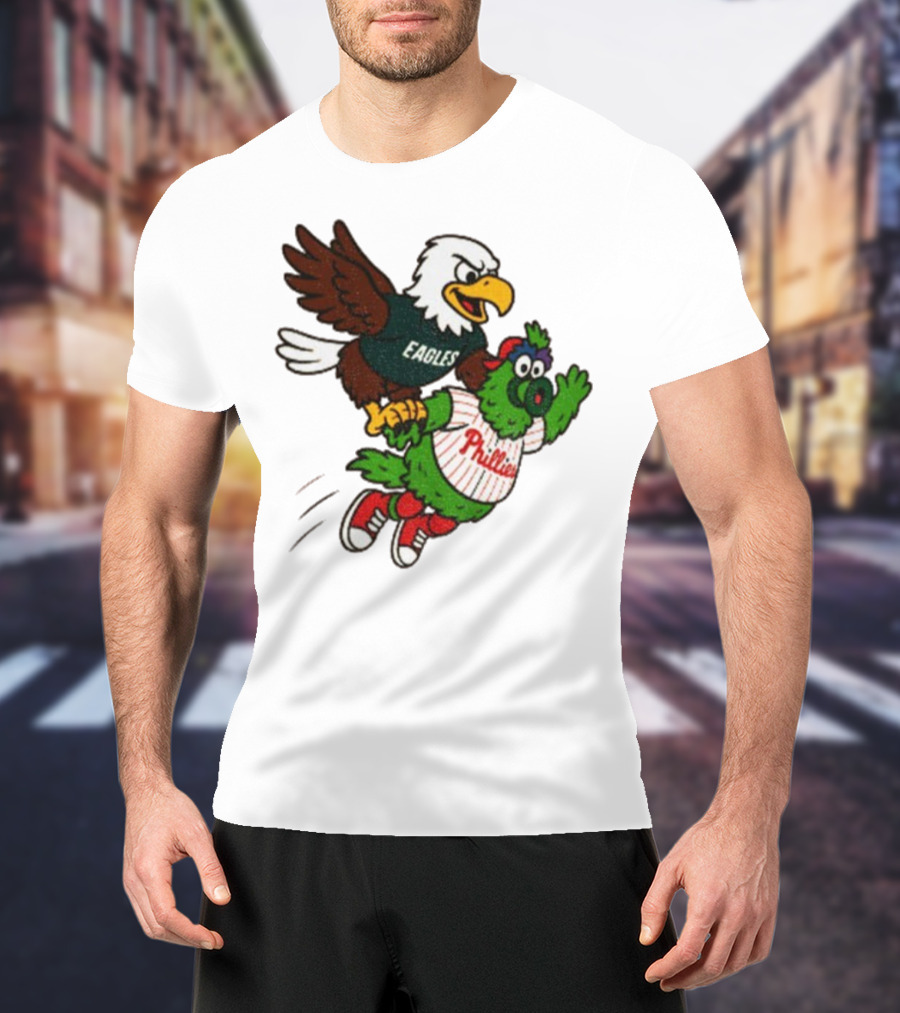 Philadelphia Eagles Swoop And Phillies Phanatic Mascot Team Up Fun T-Shirt