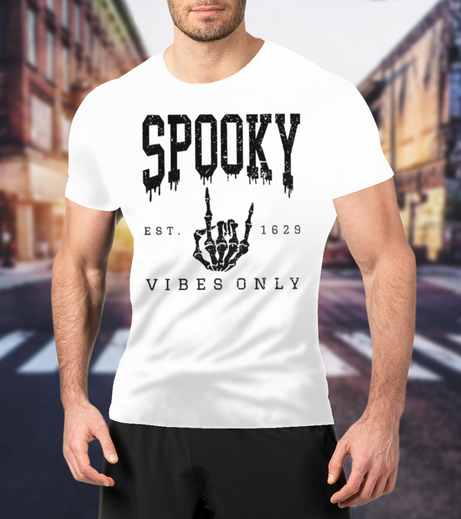 Spooky Vibes Only Skeleton Est 1629 Halloween T-Shirt
