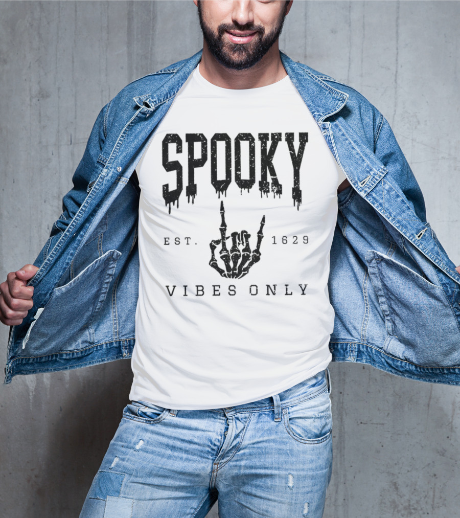 Spooky Vibes Only Skeleton Est 1629 Halloween T-Shirt