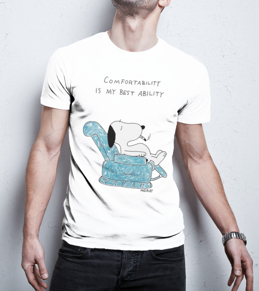 Snoopy Comfortability Is My Best Ability Relaxed Snoopy In Blue Chair T-Shirt