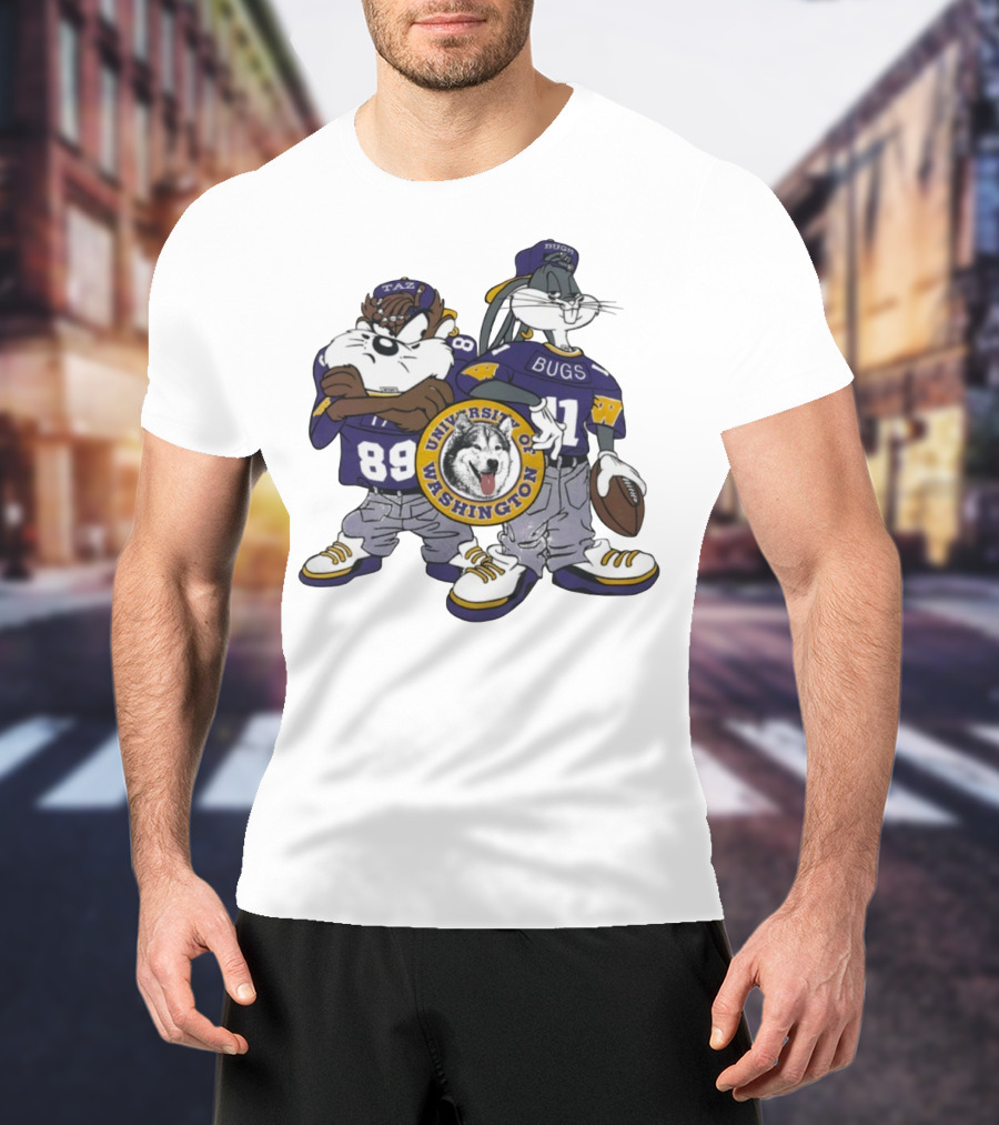 Taz And Bugs Bunny University Of Washington Huskies Football 89 11 T-Shirt