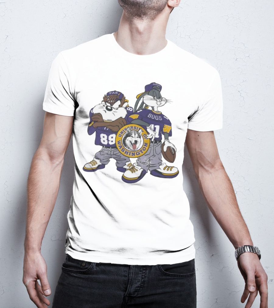 Taz And Bugs Bunny University Of Washington Huskies Football 89 11 T-Shirt