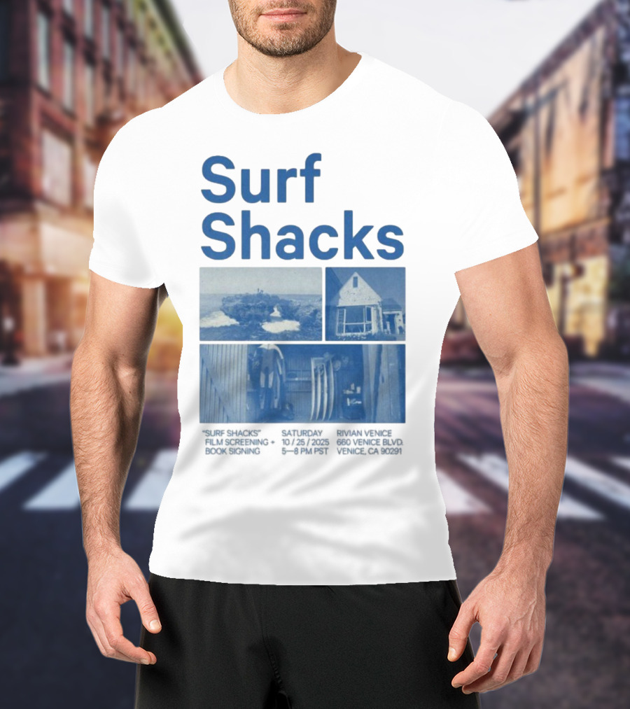 Surf Shacks Oct 25 2025 Venice CA Beach Surfboards Coastal Homes T-Shirt