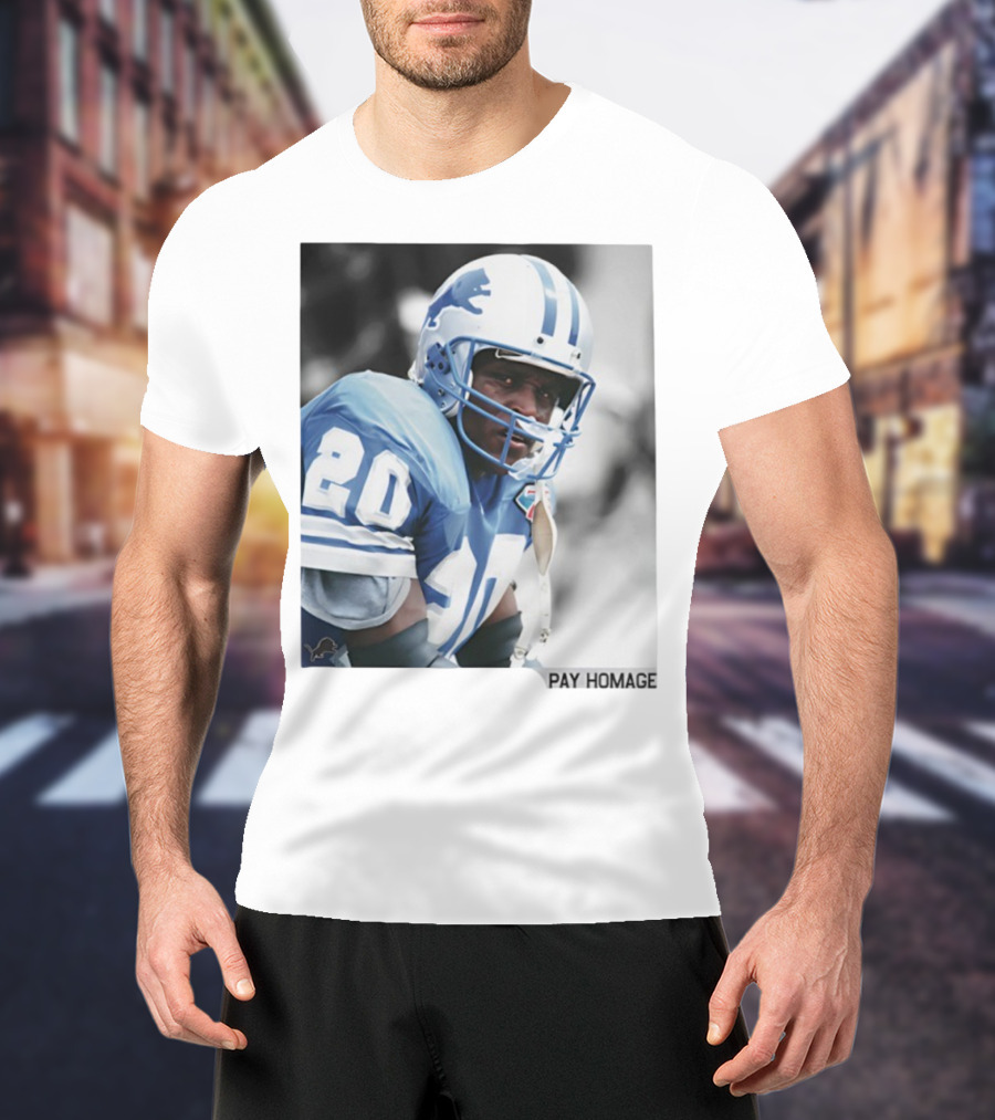 Barry Sanders Detroit Lions Number 20 Pay Homage NFL Player Memorabilia T-Shirt