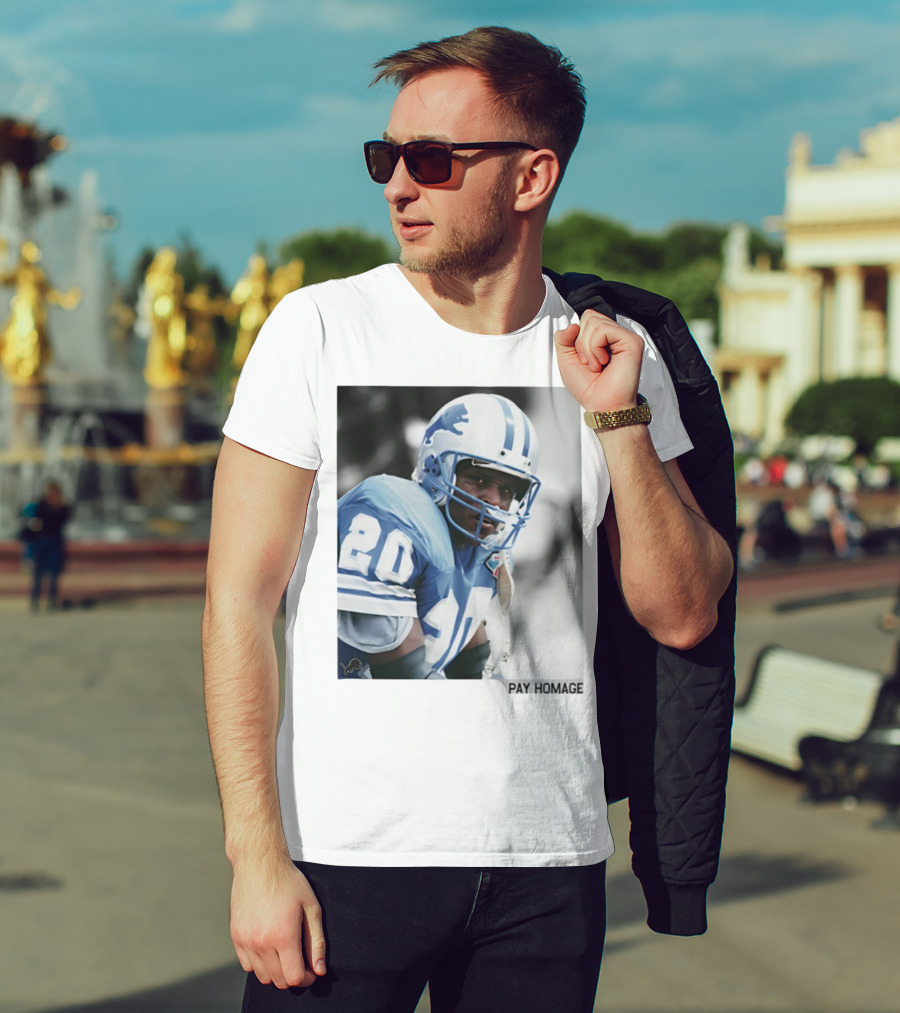 Barry Sanders Detroit Lions Number 20 Pay Homage NFL Player Memorabilia T-Shirt