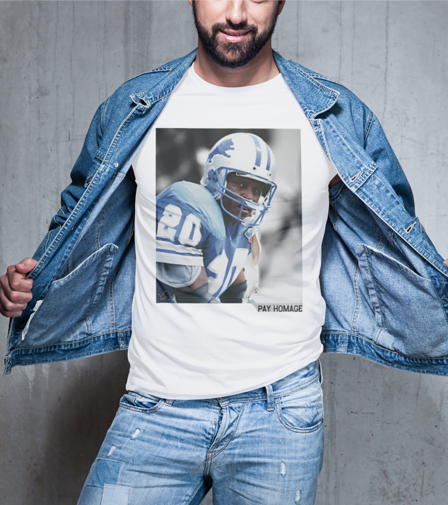 Barry Sanders Detroit Lions Number 20 Pay Homage NFL Player Memorabilia T-Shirt