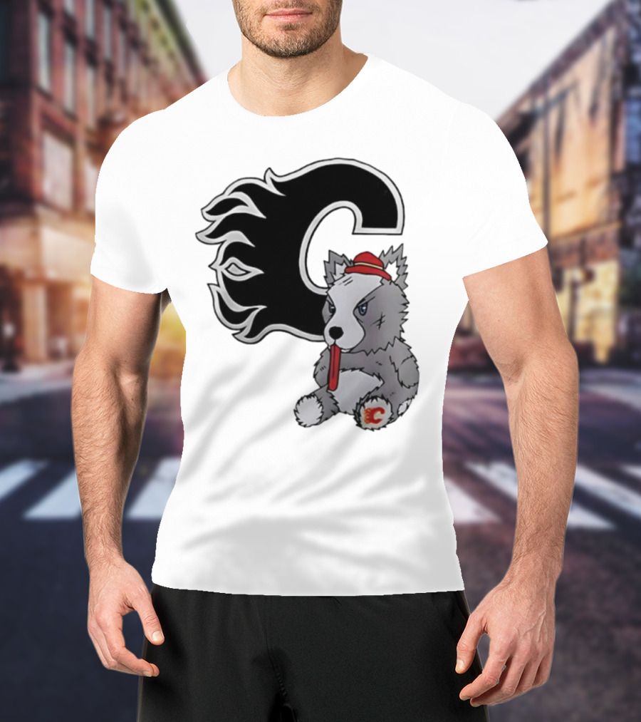 Calgary Flames Harvey The Hound With C Flame Logo T-Shirt