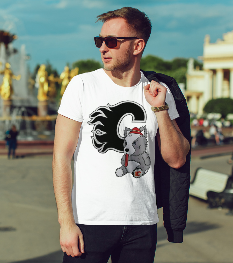 Calgary Flames Harvey The Hound With C Flame Logo T-Shirt