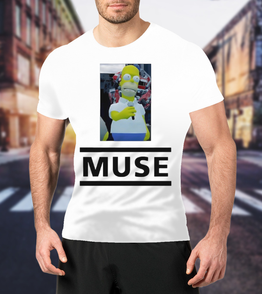 Homer Simpson Holding Microphone Muse Band Crossover T-Shirt