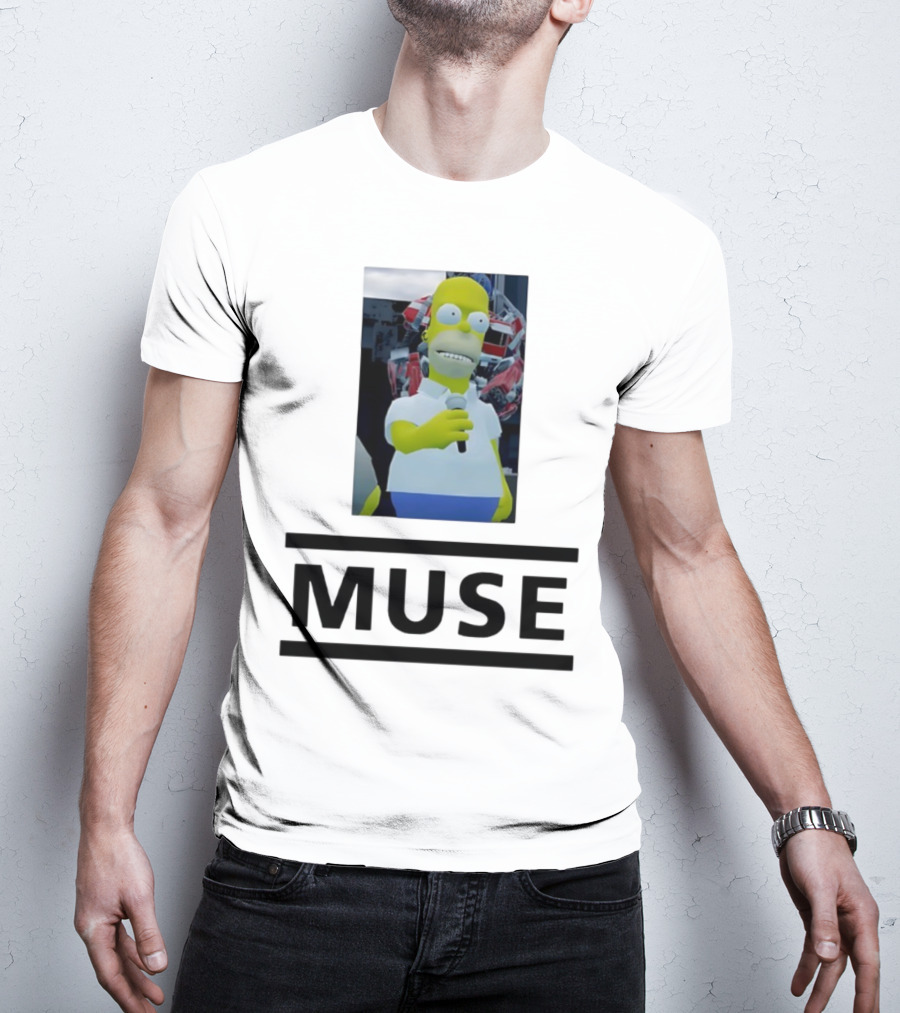 Homer Simpson Holding Microphone Muse Band Crossover T-Shirt