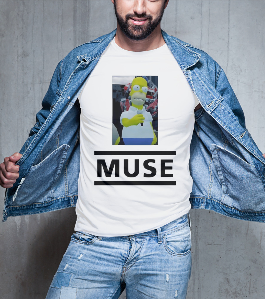 Homer Simpson Holding Microphone Muse Band Crossover T-Shirt