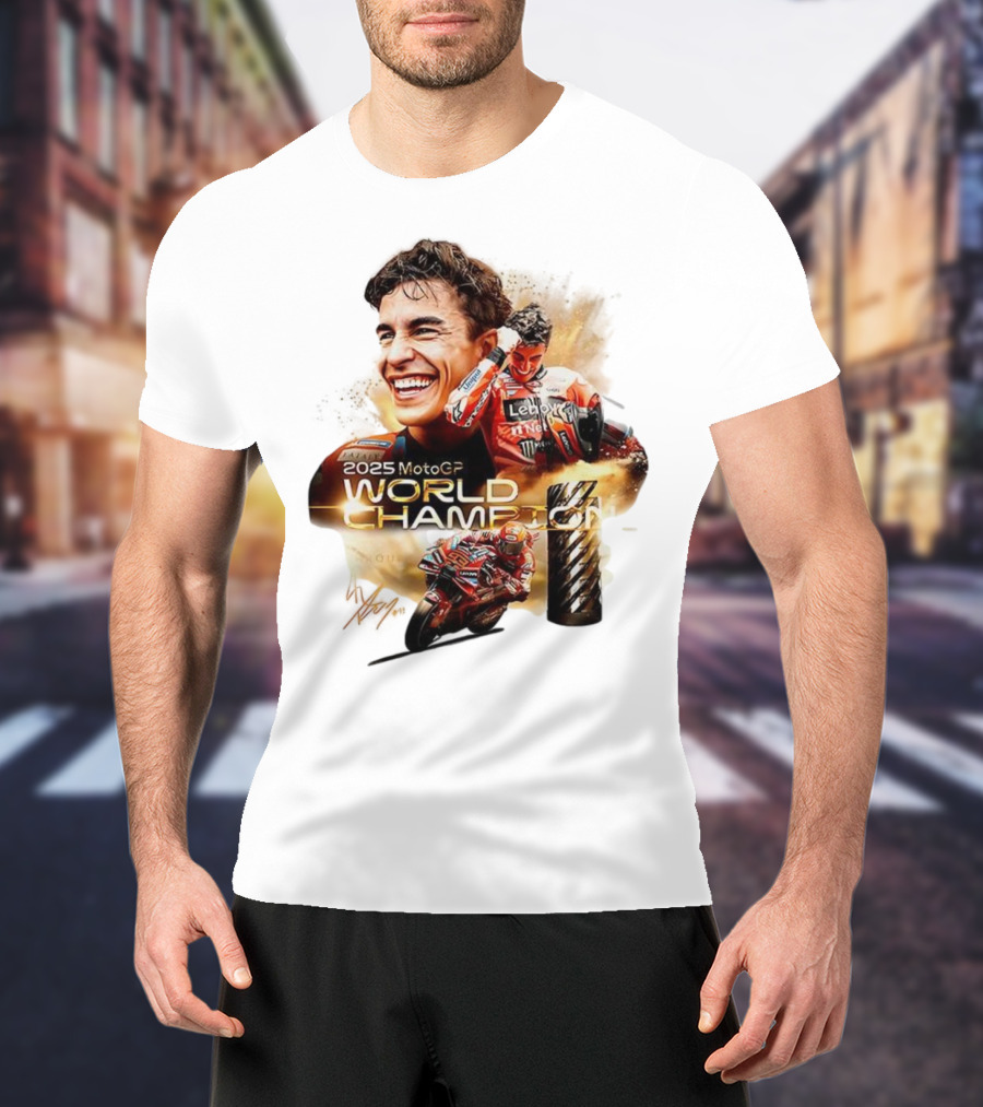 Marc Márquez 2025 MotoGP World Champion Ducati Lenovo Team Grand Prix Signature T-Shirt