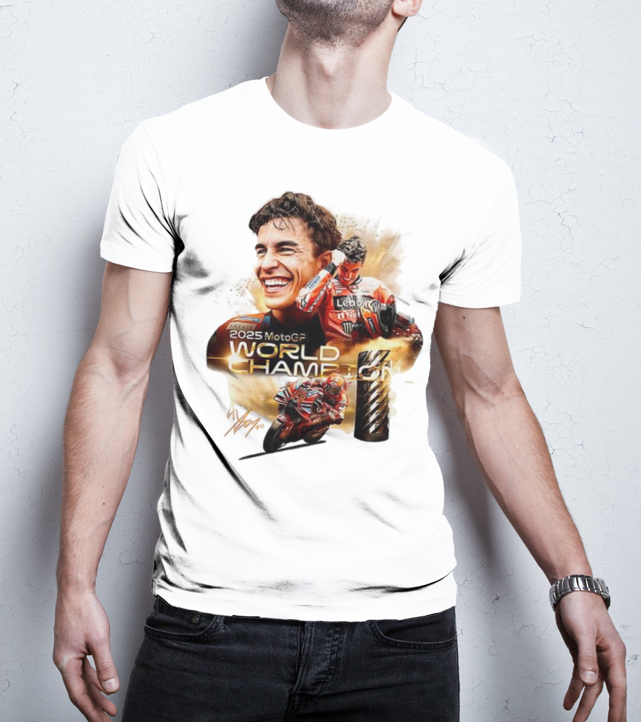 Marc Márquez 2025 MotoGP World Champion Ducati Lenovo Team Grand Prix Signature T-Shirt