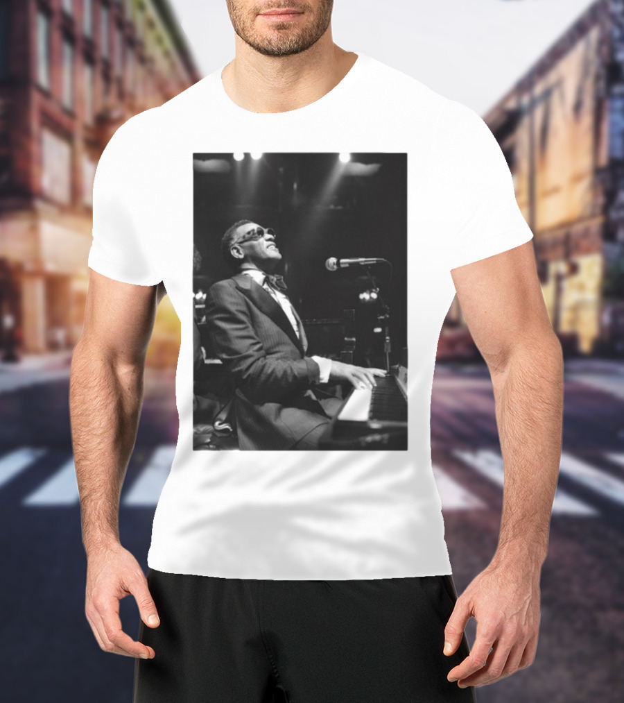 Ray Charles Live On Stage At The Piano In Black And White T-Shirt