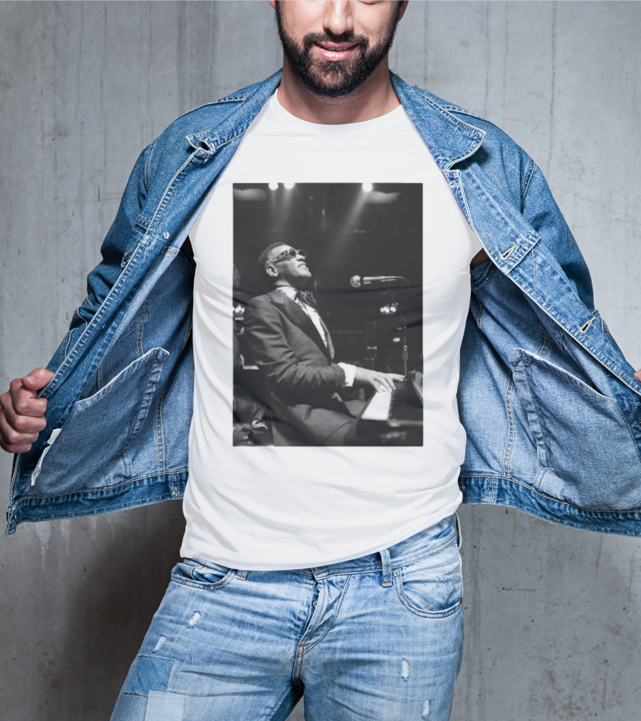Ray Charles Live On Stage At The Piano In Black And White T-Shirt