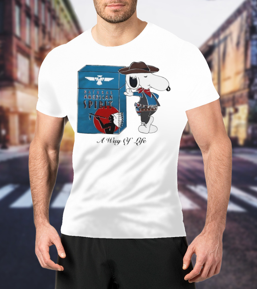 Snoopy Natural American Spirit A Way Of Life Cowboy Blue T-Shirt