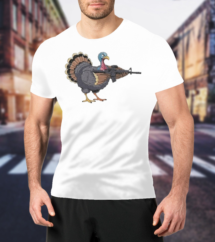 Triggered Turkey With Rifle Weapon T-Shirt