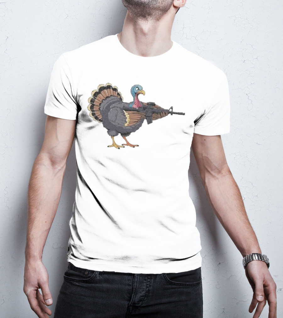 Triggered Turkey With Rifle Weapon T-Shirt