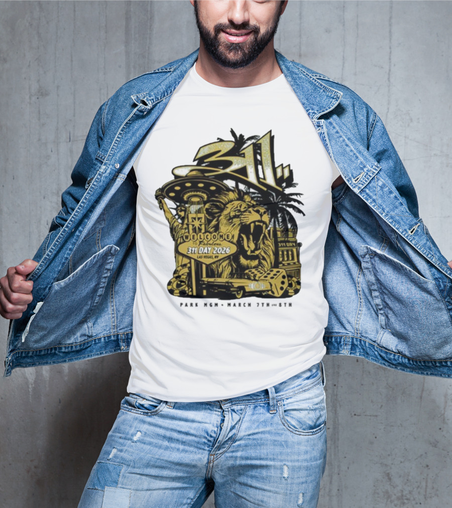 311 Day 2026 Las Vegas March 7 8 Welcome To Fabulous Lion Casino Dice Palm Trees T-Shirt