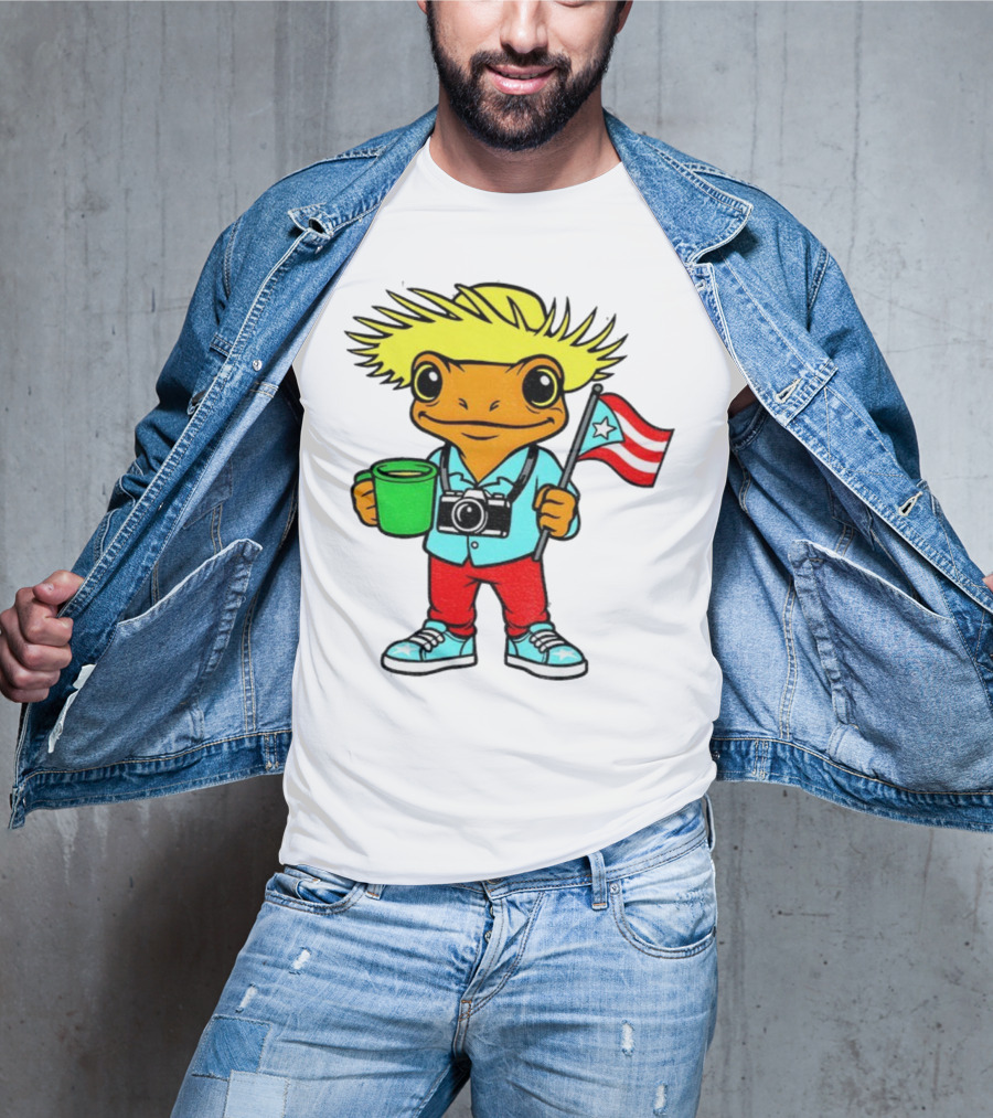 Bad Bunny Puerto Rico Super Bowl 2025 Coquí Character With Flag And Camera T-Shirt