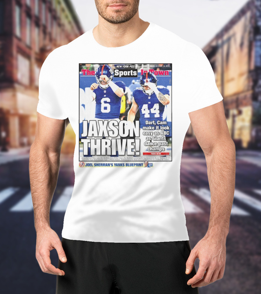 New York Post Jaxson Dart Cam Skattebo Giants Thrive Edition T-Shirt