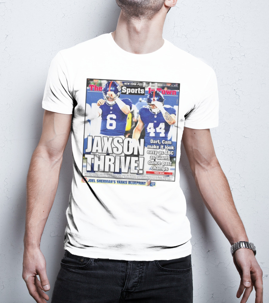New York Post Jaxson Dart Cam Skattebo Giants Thrive Edition T-Shirt