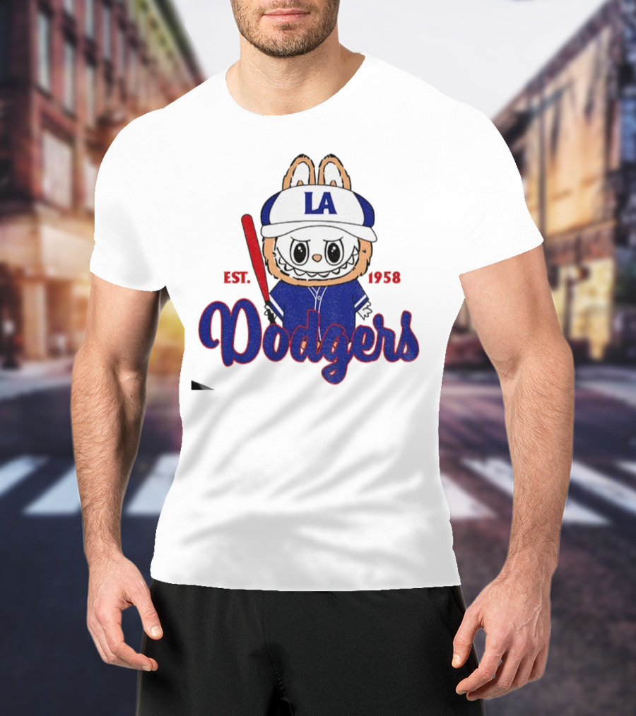 Cute Monster Labubu Los Angeles Dodgers Est 1958 Baseball MLB T-Shirt