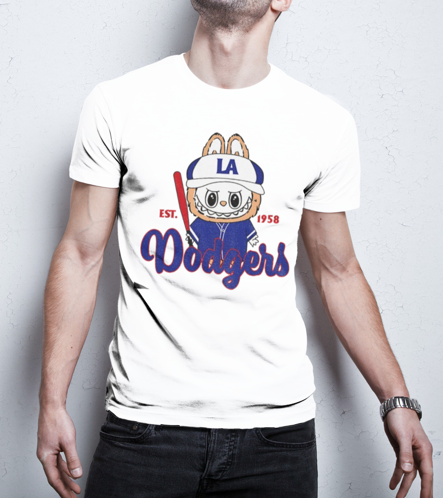Cute Monster Labubu Los Angeles Dodgers Est 1958 Baseball MLB T-Shirt