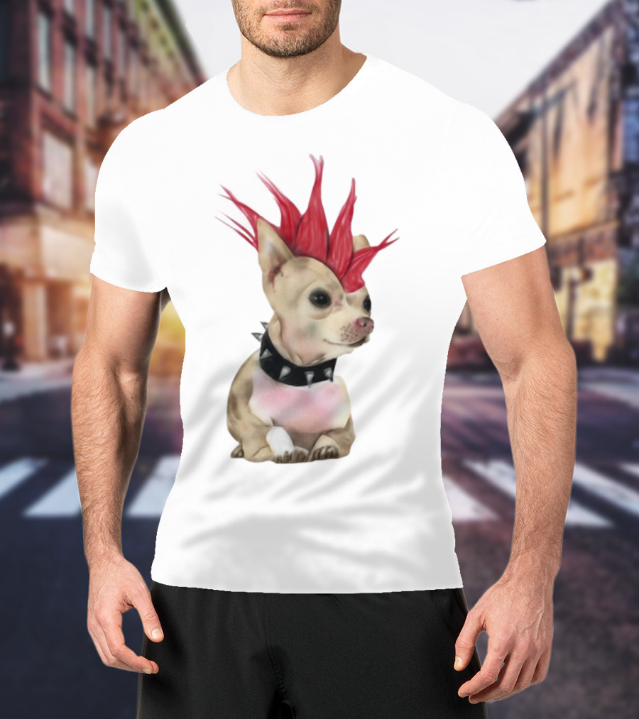 Alt Pup Punk Chihuahua Mohawk Spiked Collar T-Shirt