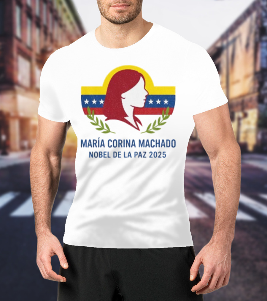 María Corina Machado Nobel De La Paz 2025 Venezuelan Flag Laurels T-Shirt