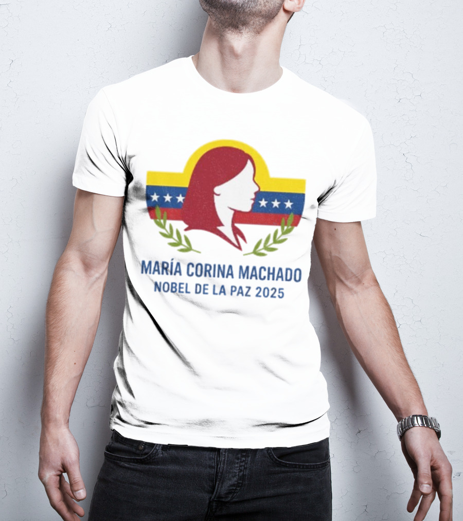 María Corina Machado Nobel De La Paz 2025 Venezuelan Flag Laurels T-Shirt