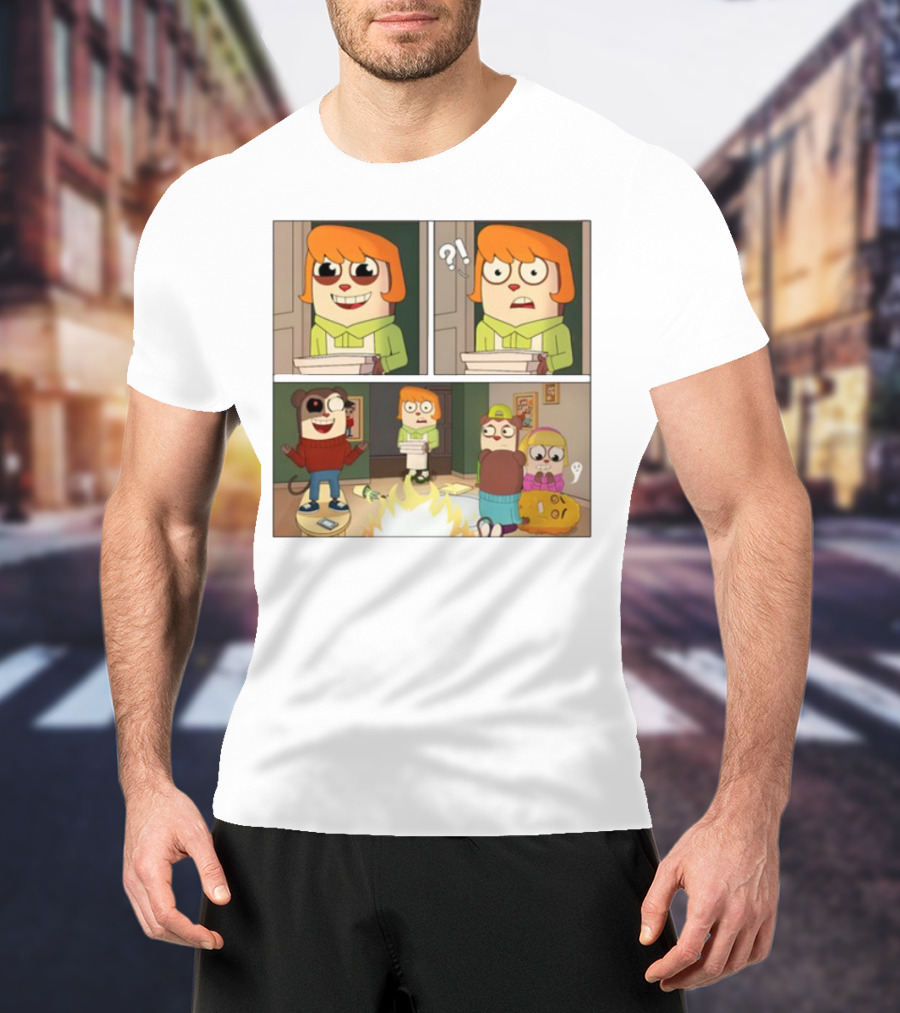 Maxdesignpro Cartoon Pizza Delivery Surprise Comic Strip T-Shirt