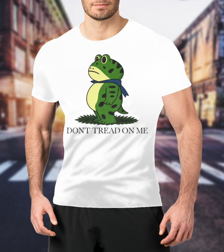 Portland Frog Don't Tread On Me Funny Protest Comic Style Green Frog With Blue Scarf T-Shirt