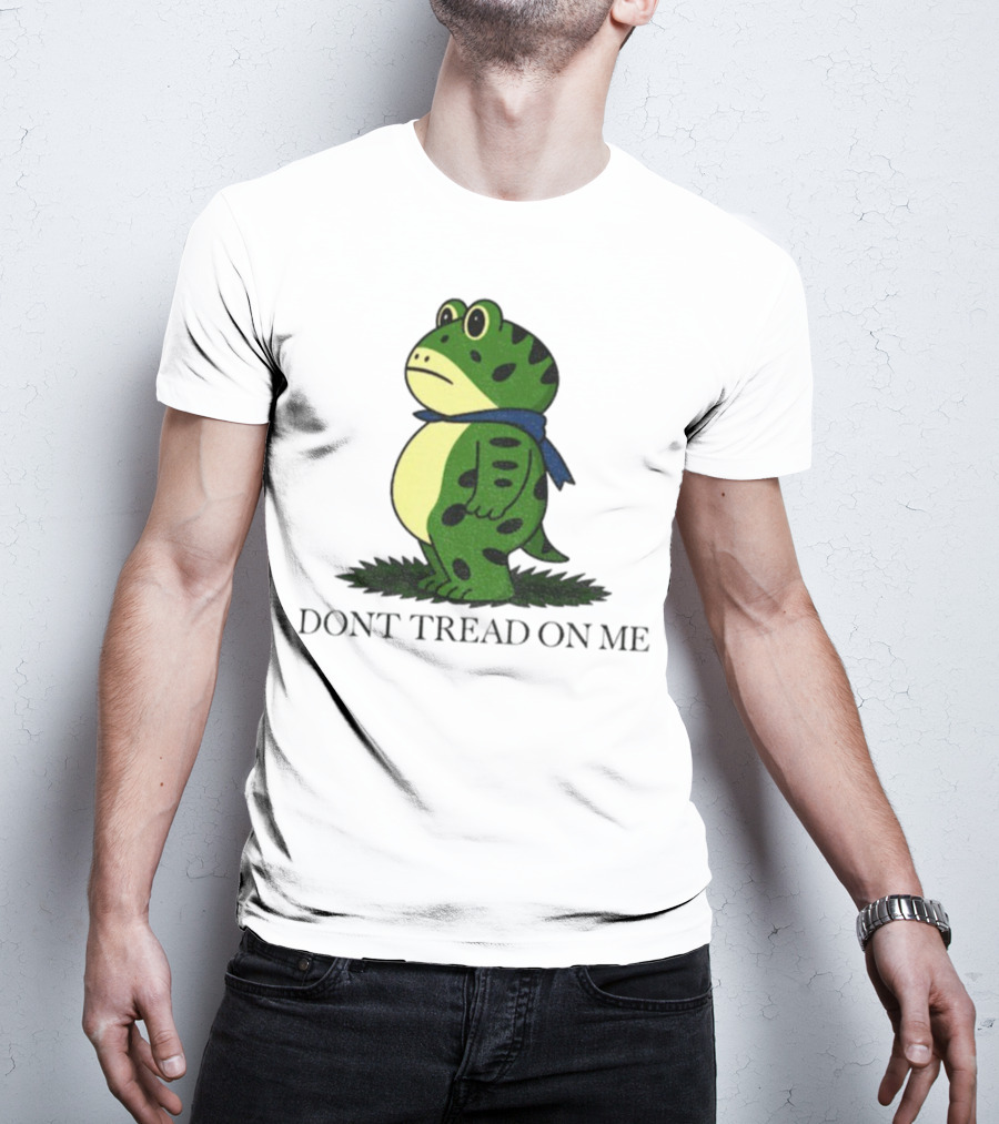 Portland Frog Don't Tread On Me Funny Protest Comic Style Green Frog With Blue Scarf T-Shirt
