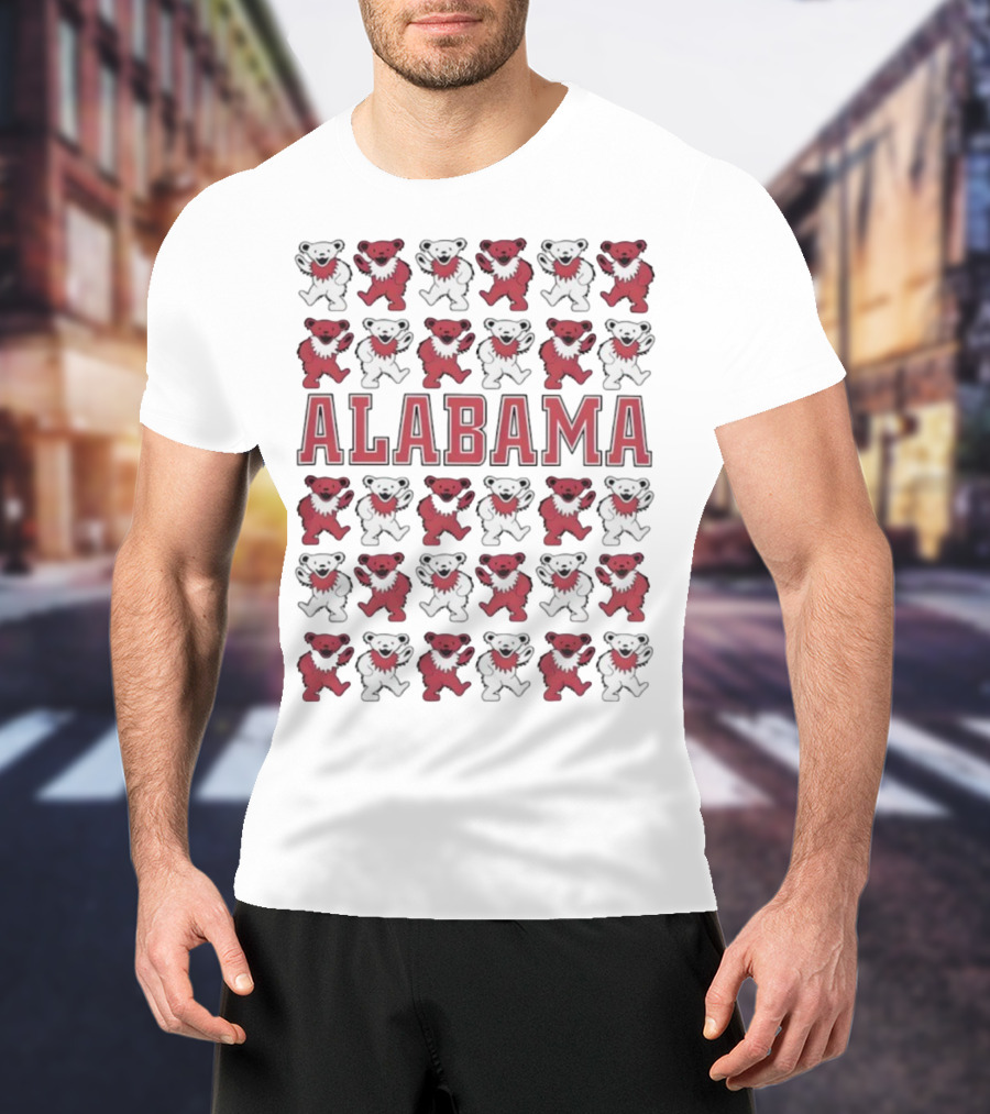 Alabama Crimson Tide Grateful Dead Bears Pattern T-Shirt