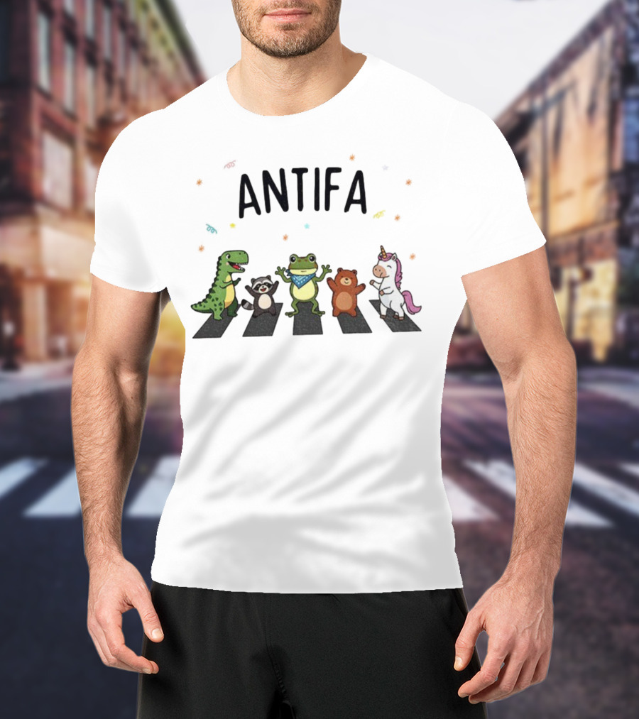 Antifa Frog Dinosaur Raccoon Unicorn Abbey Road Protest T-Shirt
