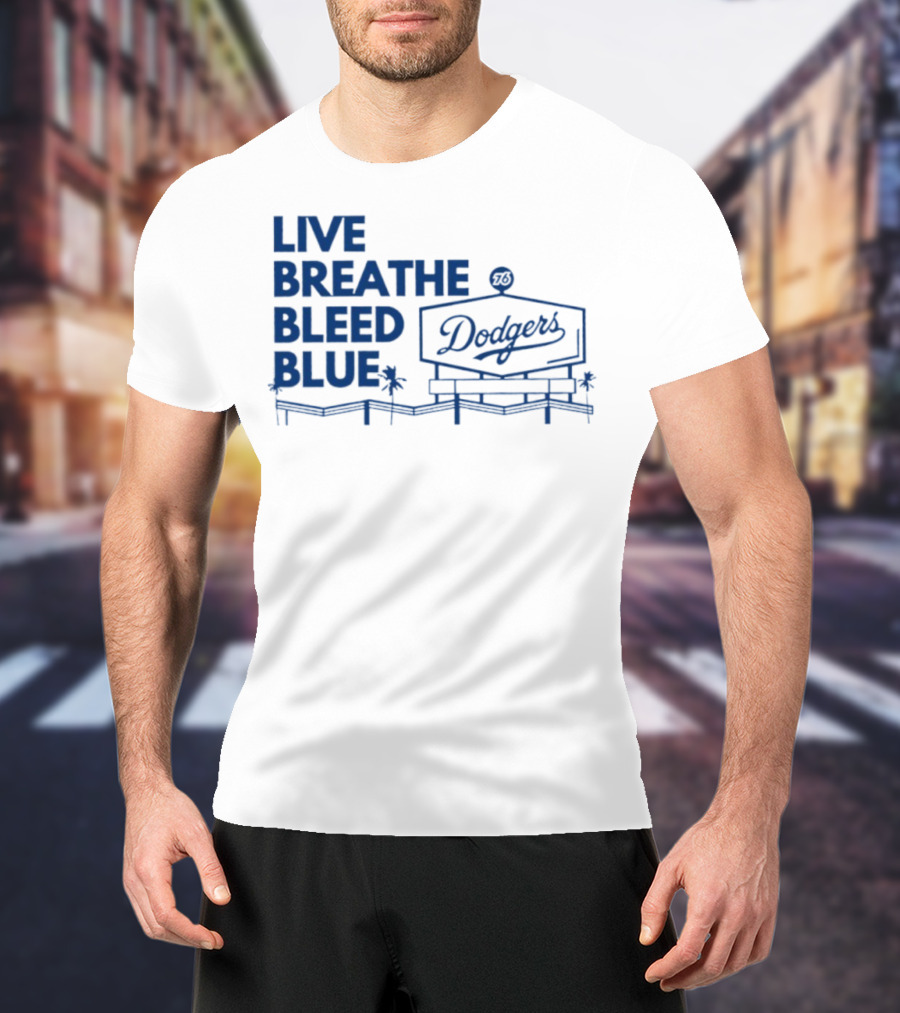 Live Breathe Bleed Blue Dodgers Logo Palm Trees T-Shirt
