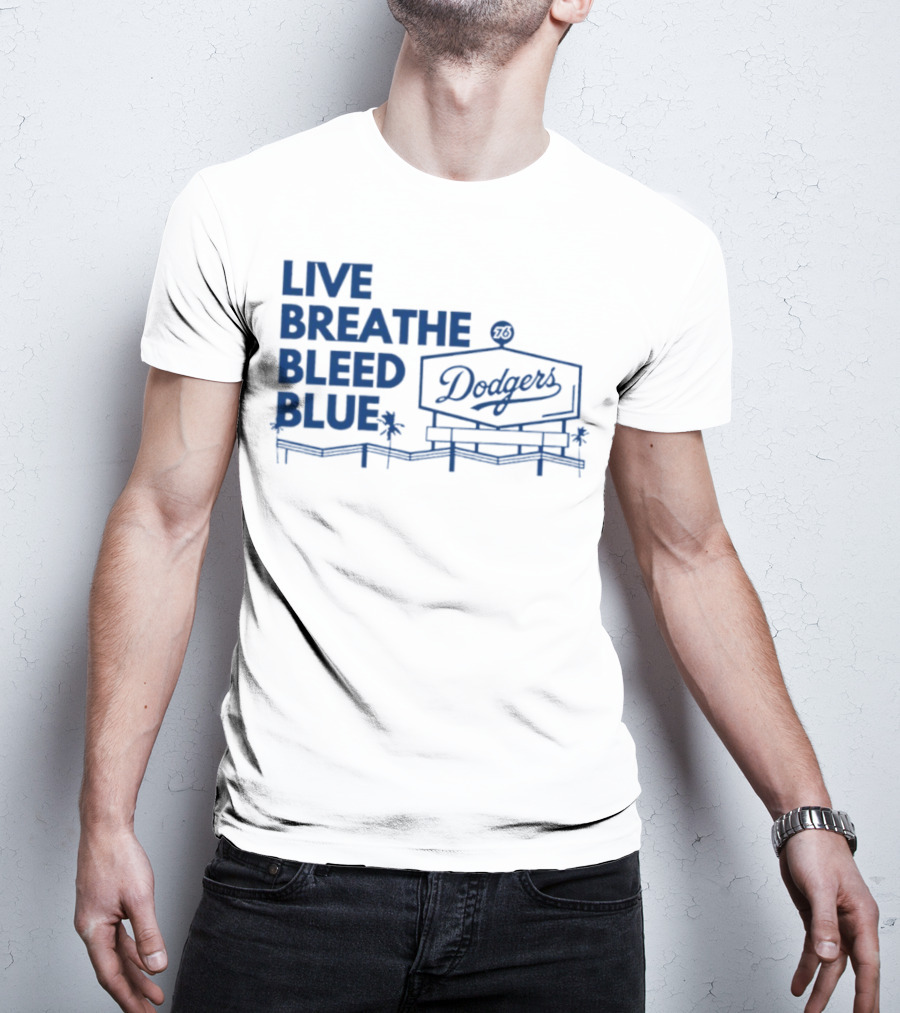 Live Breathe Bleed Blue Dodgers Logo Palm Trees T-Shirt