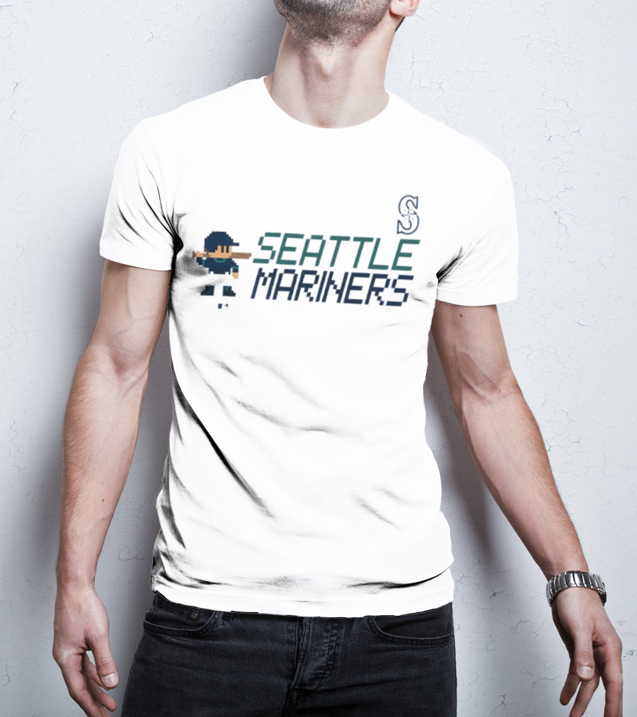 Seattle Mariners 8-Bit Baseball Pixel Art Player Retro Style T-Shirt