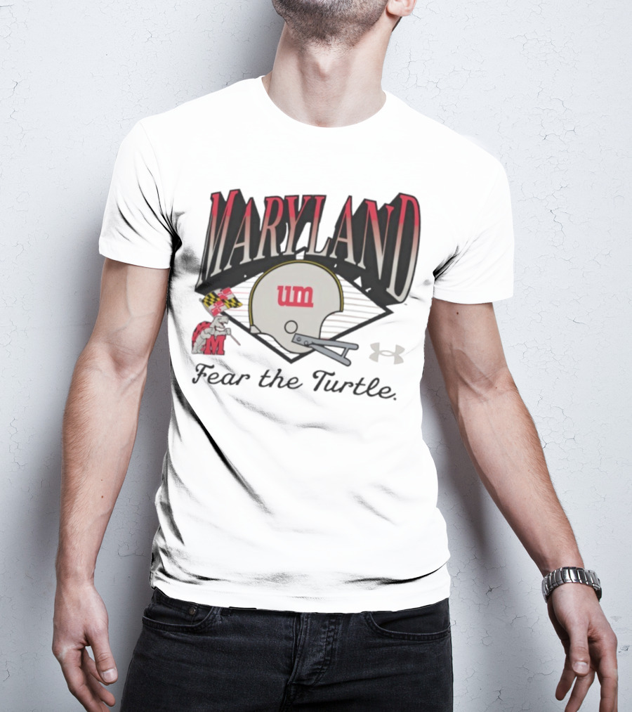Maryland Terrapins Fear The Turtle UM Football Helmet And Under Armour Logo T-Shirt